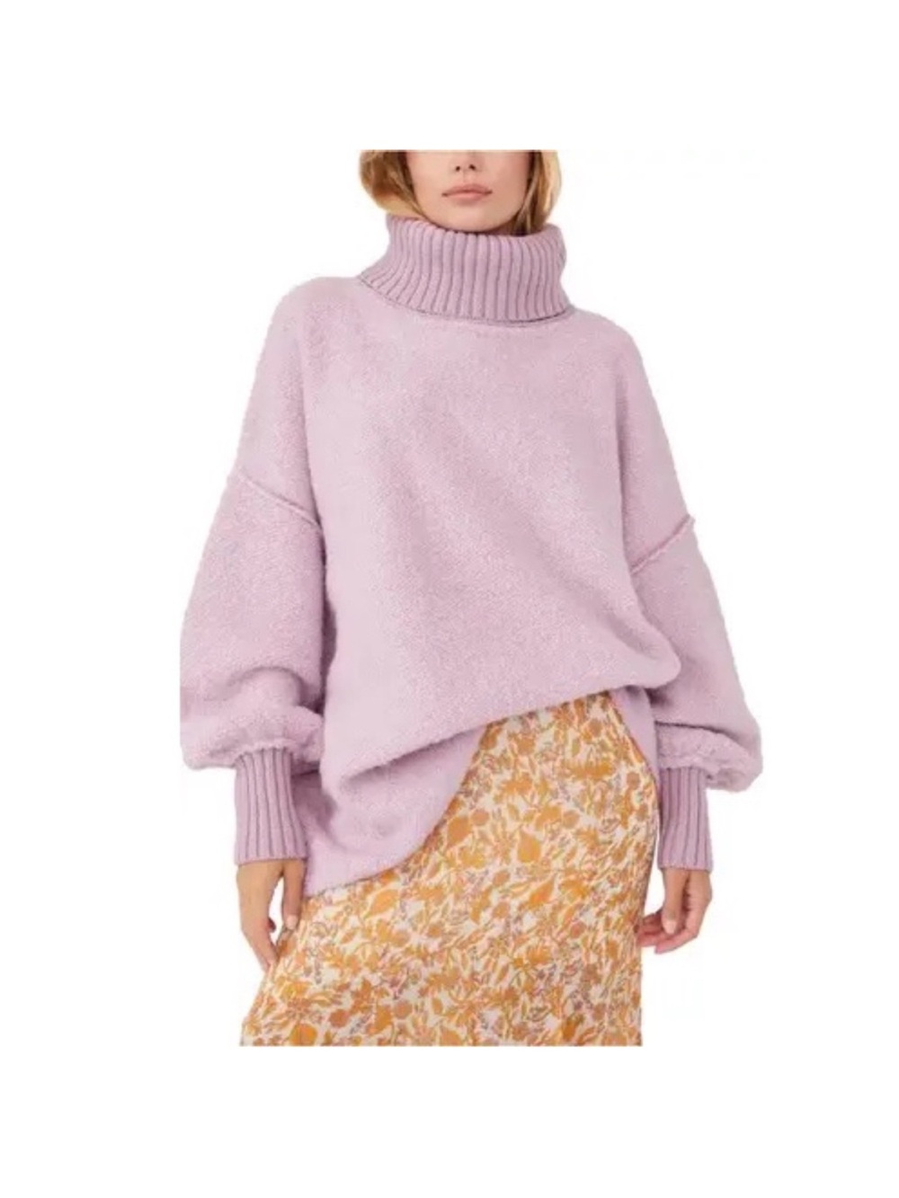 Free People Soft Lilac Oversized Turtleneck Sweater